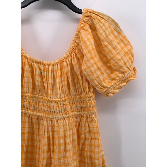 URBAN OUTFITTERS Women’s Yellow Checkered Pixie Milkmaid Mini Dress SZ M - Picture 7 of 11